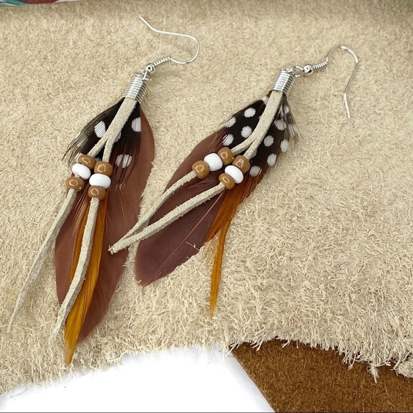 3/$15 Bohemian Leather & Feather Dangle Earrings - Picture 4 of 5